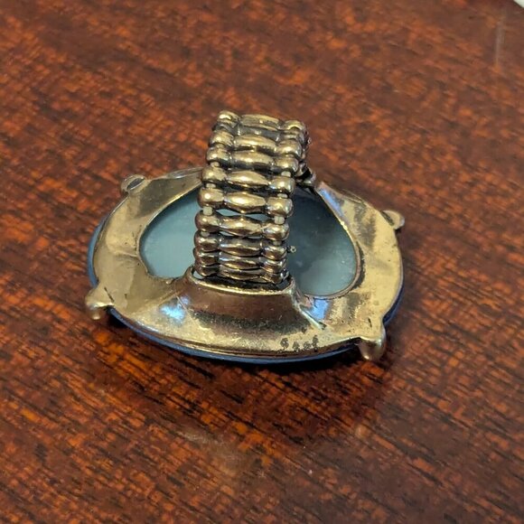 Bronze Blue Stone Diamond Cut Stretch Band Prong Bezel Adjustable Boho Statement - Picture 6 of 6